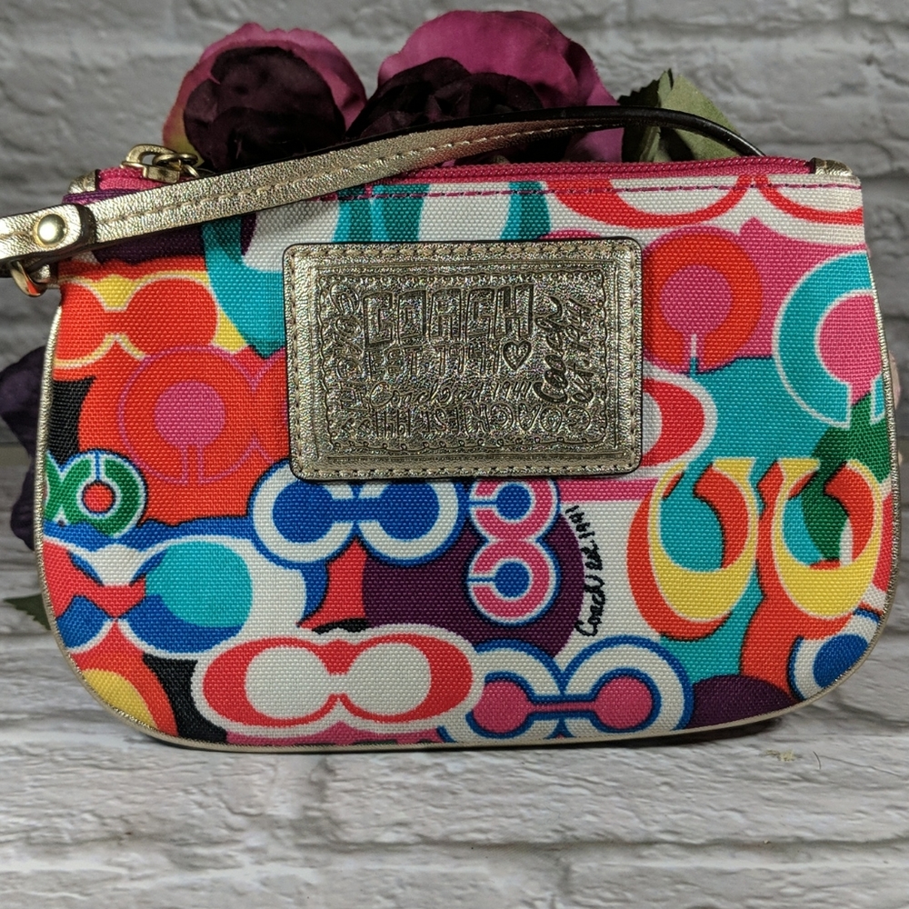 Coach Signature Poppy Multi Colored Wristlet